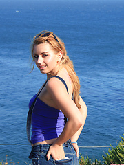 Lexi Belle walking and flashing in the great outdoors