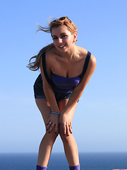 Lexi Belle walking and flashing in the great outdoors