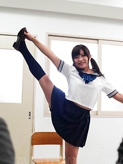 Aika Hoshino Asian flexible takes uniform off and sucks boner