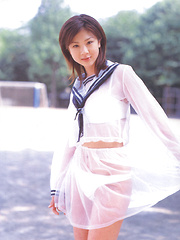Aki Hoshino Asian is so hot in short skirt and see through outfit